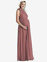 Side View Thumbnail - Rosewood Scarf Tie High Neck Halter Chiffon Maternity Dress