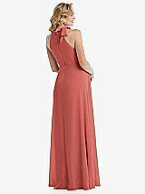 Rear View Thumbnail - Coral Pink Scarf Tie High Neck Halter Chiffon Maternity Dress