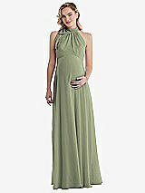Front View Thumbnail - Sage Scarf Tie High Neck Halter Chiffon Maternity Dress