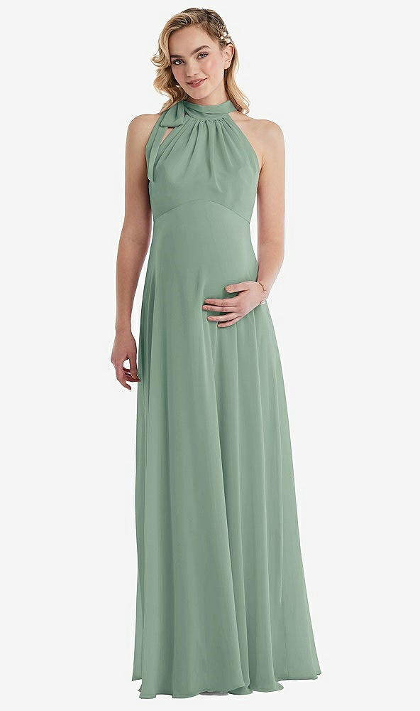 Front View - Seagrass Scarf Tie High Neck Halter Chiffon Maternity Dress