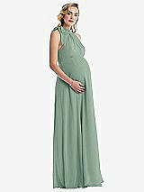 Side View Thumbnail - Seagrass Scarf Tie High Neck Halter Chiffon Maternity Dress