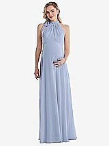 Front View Thumbnail - Sky Blue Scarf Tie High Neck Halter Chiffon Maternity Dress