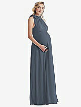 Side View Thumbnail - Silverstone Scarf Tie High Neck Halter Chiffon Maternity Dress