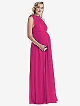 Side View Thumbnail - Think Pink Scarf Tie High Neck Halter Chiffon Maternity Dress