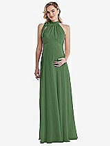 Front View Thumbnail - Vineyard Green Scarf Tie High Neck Halter Chiffon Maternity Dress