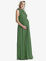Side View Thumbnail - Vineyard Green Scarf Tie High Neck Halter Chiffon Maternity Dress