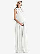 Side View Thumbnail - White Scarf Tie High Neck Halter Chiffon Maternity Dress