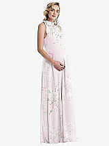 Side View Thumbnail - Watercolor Print Scarf Tie High Neck Halter Chiffon Maternity Dress
