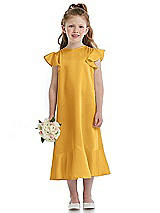 Front View Thumbnail - NYC Yellow Flutter Sleeve Ruffle-Hem Satin Flower Girl Dress