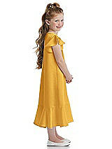 Side View Thumbnail - NYC Yellow Flutter Sleeve Ruffle-Hem Satin Flower Girl Dress