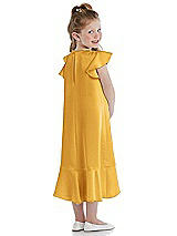Rear View Thumbnail - NYC Yellow Flutter Sleeve Ruffle-Hem Satin Flower Girl Dress