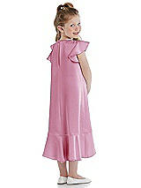 Rear View Thumbnail - Powder Pink Flutter Sleeve Ruffle-Hem Satin Flower Girl Dress