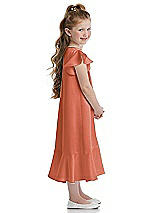 Side View Thumbnail - Terracotta Copper Flutter Sleeve Ruffle-Hem Satin Flower Girl Dress