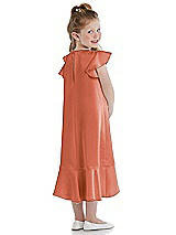 Rear View Thumbnail - Terracotta Copper Flutter Sleeve Ruffle-Hem Satin Flower Girl Dress