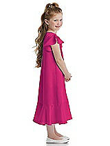 Side View Thumbnail - Think Pink Flutter Sleeve Ruffle-Hem Satin Flower Girl Dress