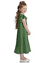 Side View Thumbnail - Vineyard Green Flutter Sleeve Ruffle-Hem Satin Flower Girl Dress