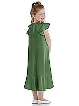 Rear View Thumbnail - Vineyard Green Flutter Sleeve Ruffle-Hem Satin Flower Girl Dress