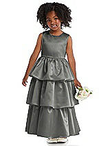 Front View Thumbnail - Charcoal Gray Jewel Neck Tiered Skirt Satin Flower Girl Dress