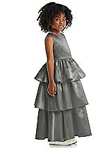 Side View Thumbnail - Charcoal Gray Jewel Neck Tiered Skirt Satin Flower Girl Dress