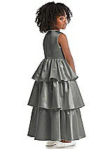 Rear View Thumbnail - Charcoal Gray Jewel Neck Tiered Skirt Satin Flower Girl Dress