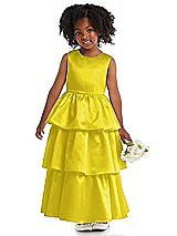 Front View Thumbnail - Citrus Jewel Neck Tiered Skirt Satin Flower Girl Dress