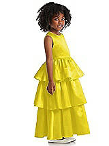 Side View Thumbnail - Citrus Jewel Neck Tiered Skirt Satin Flower Girl Dress