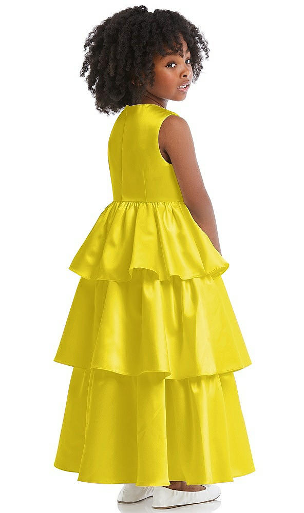 Back View - Citrus Jewel Neck Tiered Skirt Satin Flower Girl Dress