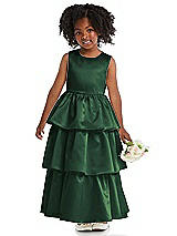 Front View Thumbnail - Hampton Green Jewel Neck Tiered Skirt Satin Flower Girl Dress
