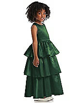 Side View Thumbnail - Hampton Green Jewel Neck Tiered Skirt Satin Flower Girl Dress