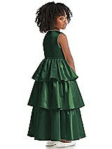 Rear View Thumbnail - Hampton Green Jewel Neck Tiered Skirt Satin Flower Girl Dress