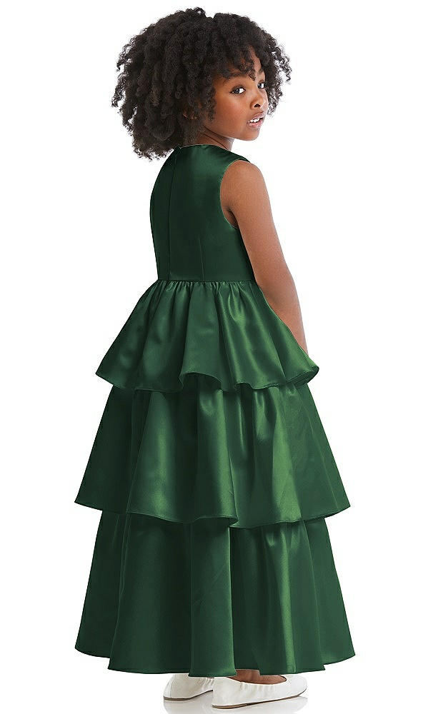 Back View - Hampton Green Jewel Neck Tiered Skirt Satin Flower Girl Dress