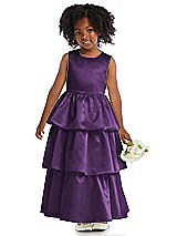 Front View Thumbnail - Majestic Jewel Neck Tiered Skirt Satin Flower Girl Dress