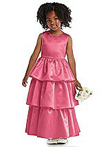 Front View Thumbnail - Punch Jewel Neck Tiered Skirt Satin Flower Girl Dress