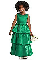Front View Thumbnail - Pantone Emerald Jewel Neck Tiered Skirt Satin Flower Girl Dress