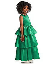 Side View Thumbnail - Pantone Emerald Jewel Neck Tiered Skirt Satin Flower Girl Dress
