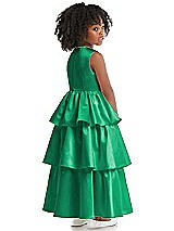 Rear View Thumbnail - Pantone Emerald Jewel Neck Tiered Skirt Satin Flower Girl Dress