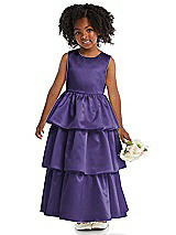 Front View Thumbnail - Regalia - PANTONE Ultra Violet Jewel Neck Tiered Skirt Satin Flower Girl Dress