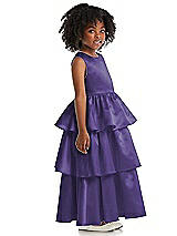 Side View Thumbnail - Regalia - PANTONE Ultra Violet Jewel Neck Tiered Skirt Satin Flower Girl Dress