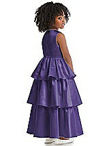 Rear View Thumbnail - Regalia - PANTONE Ultra Violet Jewel Neck Tiered Skirt Satin Flower Girl Dress