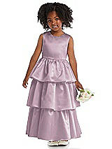 Front View Thumbnail - Suede Rose Jewel Neck Tiered Skirt Satin Flower Girl Dress