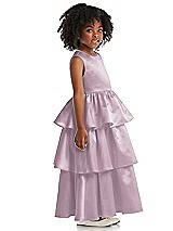 Side View Thumbnail - Suede Rose Jewel Neck Tiered Skirt Satin Flower Girl Dress