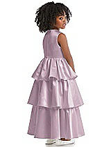 Rear View Thumbnail - Suede Rose Jewel Neck Tiered Skirt Satin Flower Girl Dress