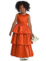 Front View Thumbnail - Tangerine Tango Jewel Neck Tiered Skirt Satin Flower Girl Dress
