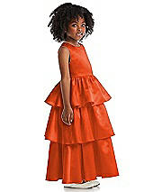 Side View Thumbnail - Tangerine Tango Jewel Neck Tiered Skirt Satin Flower Girl Dress