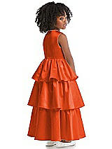 Rear View Thumbnail - Tangerine Tango Jewel Neck Tiered Skirt Satin Flower Girl Dress