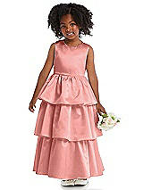 Front View Thumbnail - Apricot Jewel Neck Tiered Skirt Satin Flower Girl Dress