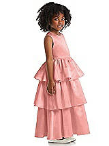 Side View Thumbnail - Apricot Jewel Neck Tiered Skirt Satin Flower Girl Dress