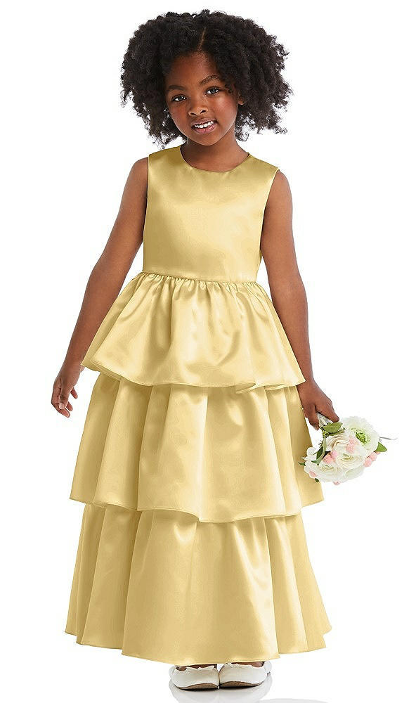 Front View - Buttercup Jewel Neck Tiered Skirt Satin Flower Girl Dress