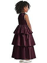 Rear View Thumbnail - Bordeaux Jewel Neck Tiered Skirt Satin Flower Girl Dress