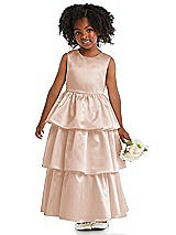 Front View Thumbnail - Cameo Jewel Neck Tiered Skirt Satin Flower Girl Dress